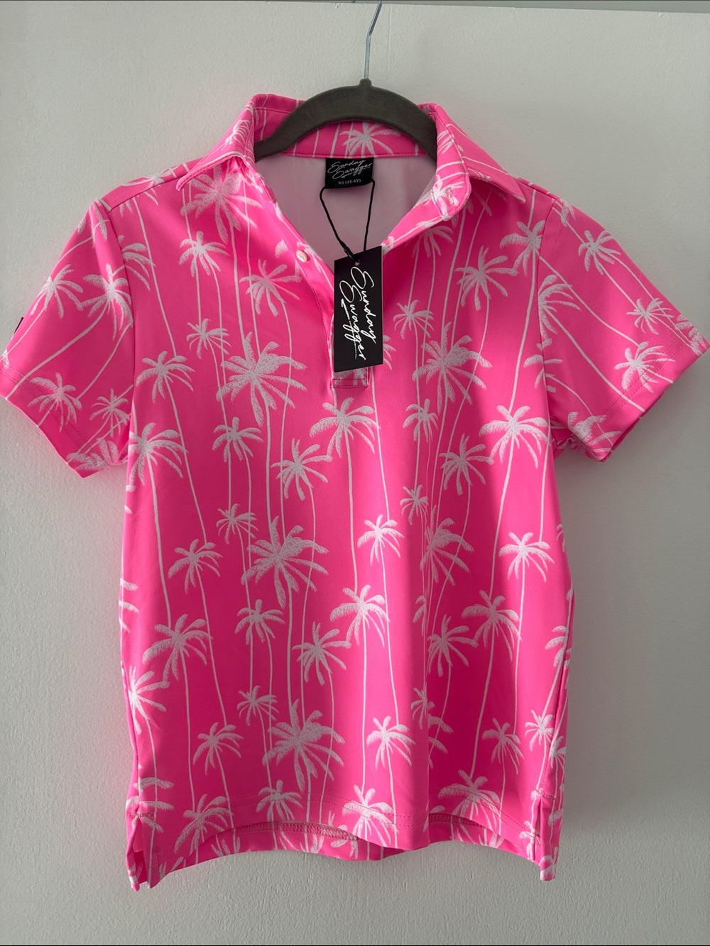 Sunday Swagger Pink Palm Tree Polo Shirt - Tropical Print - Kid’s XS 5-6 - NWT